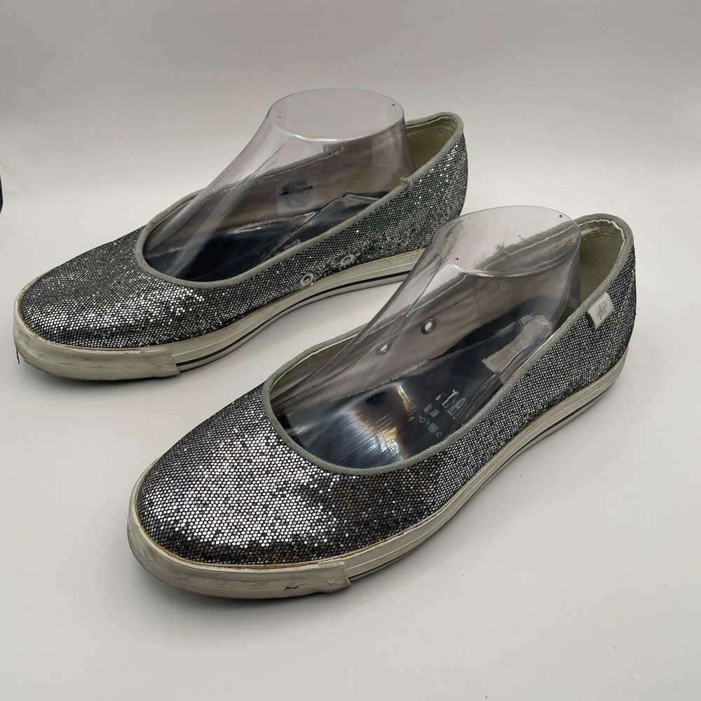 GUC Converse One Star Silver Sequin Glitter Skimmer Ballet Sneakers Womens 9.5